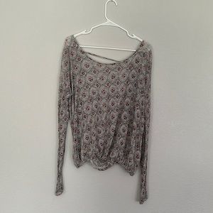 Slouchy open backed patterned free people long sleeve top